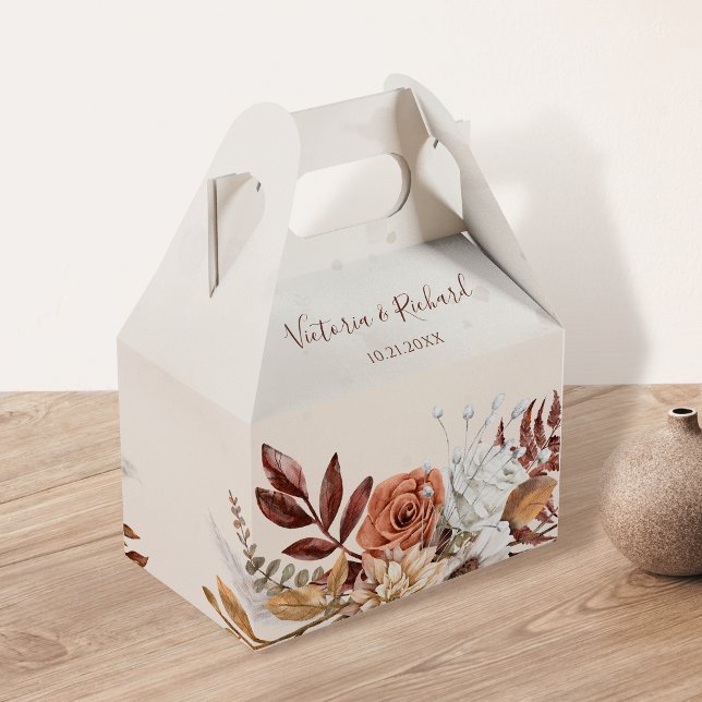 Terracotta Rust Flowers Boho Fall Foliage Wedding Favour Box (Creator Uploaded)