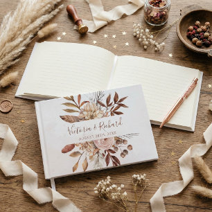 Terracotta Rust Flowers Boho Fall Foliage Wedding Guest Book