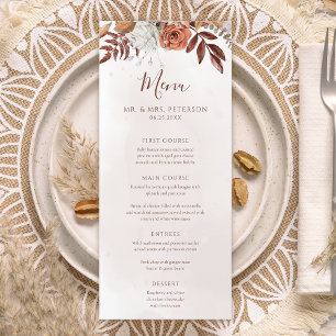 Terracotta Rust Flowers Boho Fall Foliage Wedding Menu