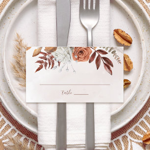 Terracotta Rust Flowers Boho Fall Foliage Wedding Place Card