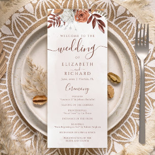 Terracotta Rust Flowers Boho Fall Foliage Wedding Programme
