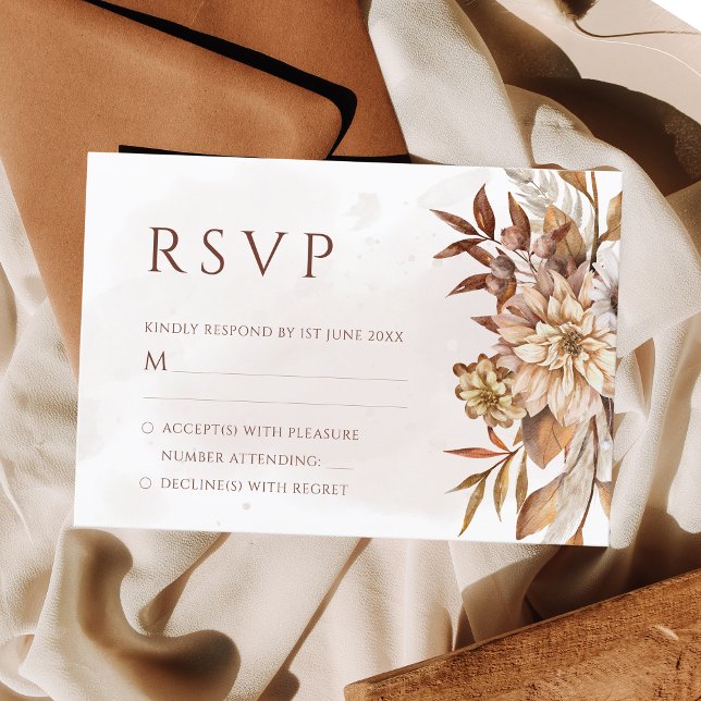 Terracotta Rust Flowers Boho Fall Foliage Wedding RSVP Card (Creator Uploaded)