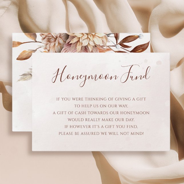 Terracotta Rust Flowers Boho Fall Honeymoon Fund Enclosure Card (Creator Uploaded)