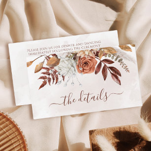 Terracotta Rust Flowers Boho Fall Wedding Details Enclosure Card