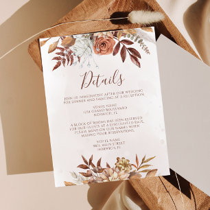 Terracotta Rust Flowers Boho Fall Wedding Details Enclosure Card