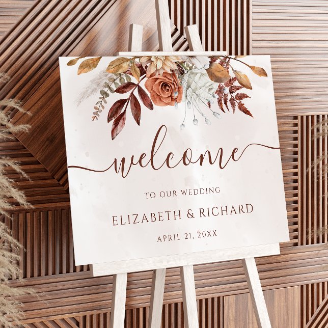 Terracotta Rust Flowers Boho Fall Wedding Welcome Poster (Creator Uploaded)