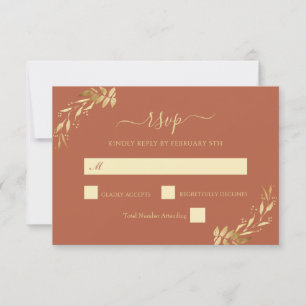 Terracotta Rust Gold Eucalyptus Foliage Wedding RSVP Card