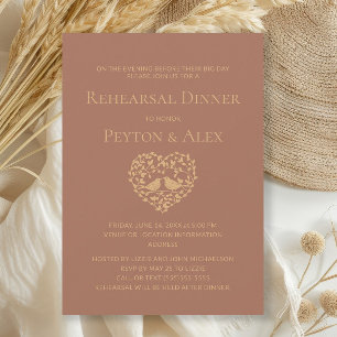 Terracotta Rust Heart Love Birds Rehearsal Dinner  Invitation