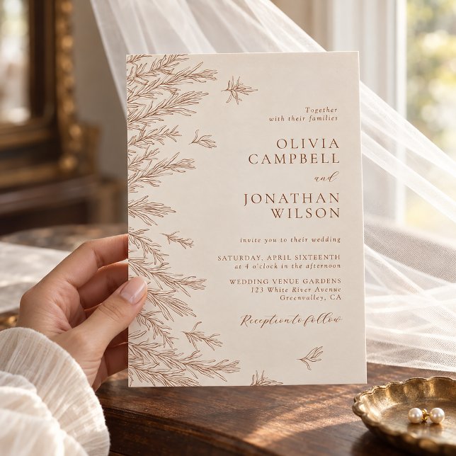 Terracotta Rust Ivory Boho Fall Foliage Wedding Invitation (Creator Uploaded)