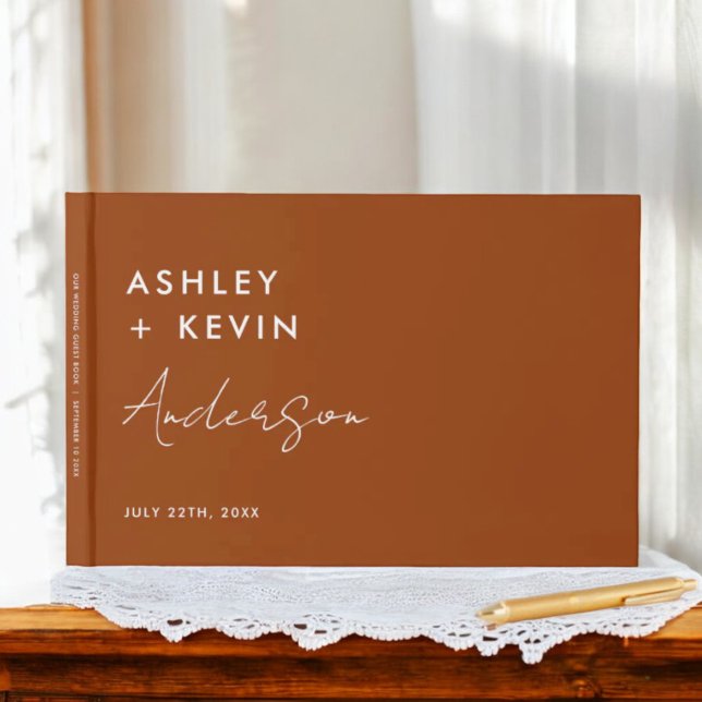 Terracotta Rust Minimalist Photo Wedding Guest Book (Creator Uploaded)