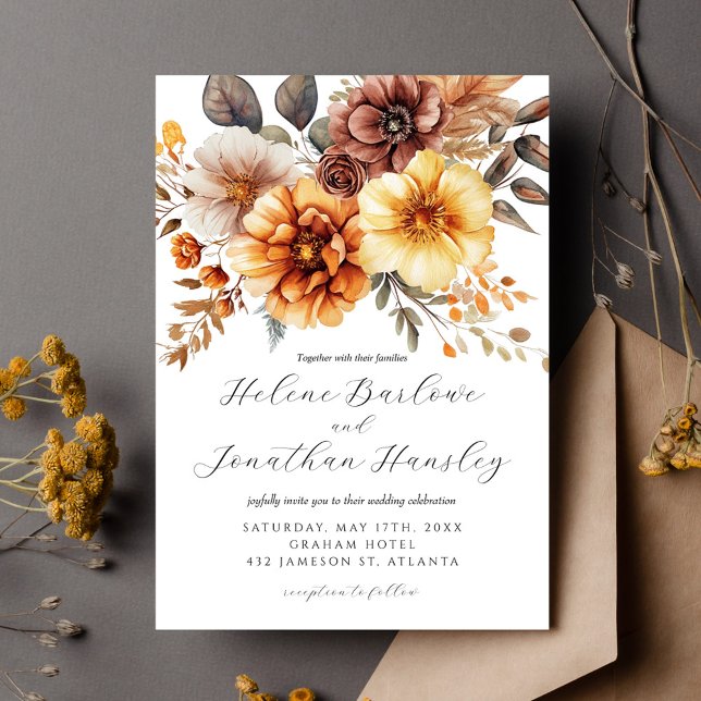 Terracotta Rust Orange Boho Floral Elegant Wedding Invitation (Terracotta Rust Orange Boho Floral Elegant Wedding Invitation)