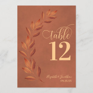 Terracotta Rust Orange Leaves Modern Table Number