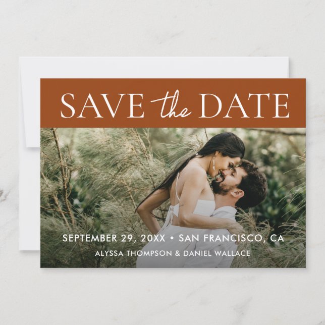 Terracotta Rust Photo Save the Date wedding (Front)