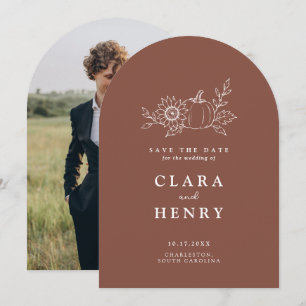 Terracotta Rust Pumpkin Photo Save the Date Invitation