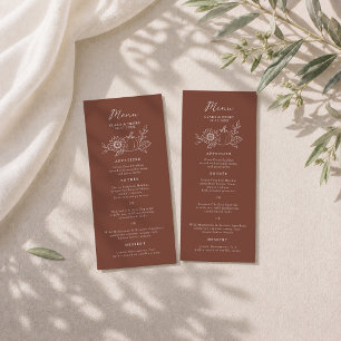 Terracotta Rust Pumpkin Sunflower Long Menu Card