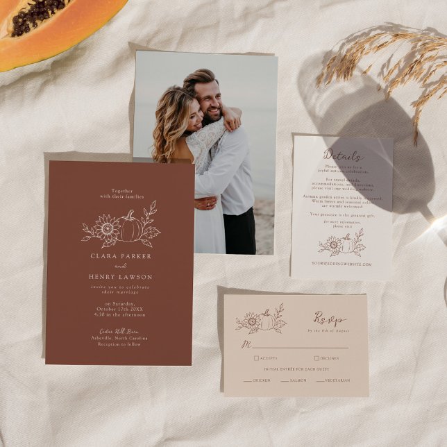 Terracotta Rust Pumpkin Sunflower Wedding Invitation (Creator Uploaded)