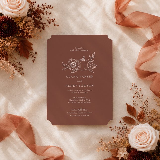 Terracotta Rust Pumpkin Sunflower Wedding Invitation (Creator Uploaded)
