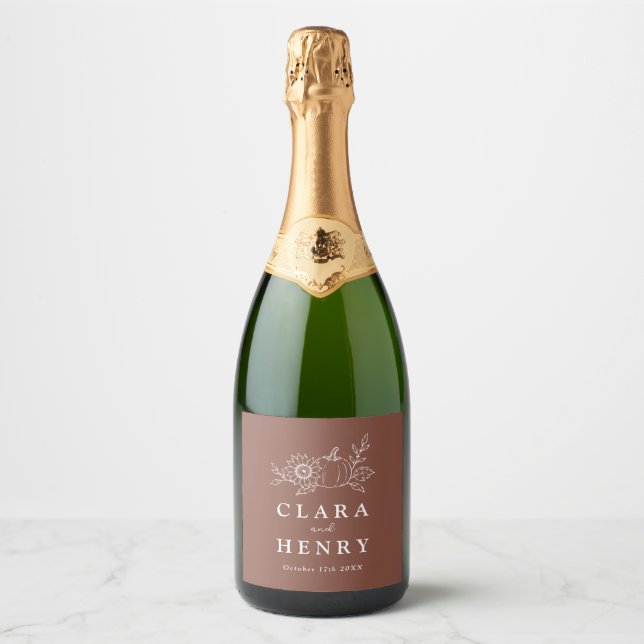 Terracotta Rust Pumpkin Wedding Champagne Label (Front)