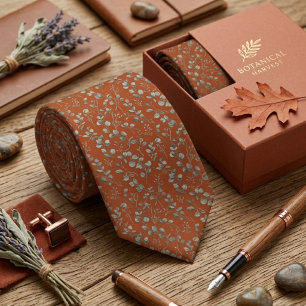 Terracotta Rust Sage Green Eucalyptus Botanical Tie