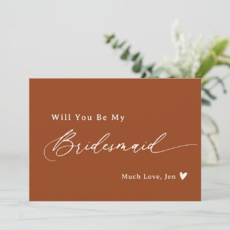 Terracotta Rust Script Bridesmaid Proposal Card