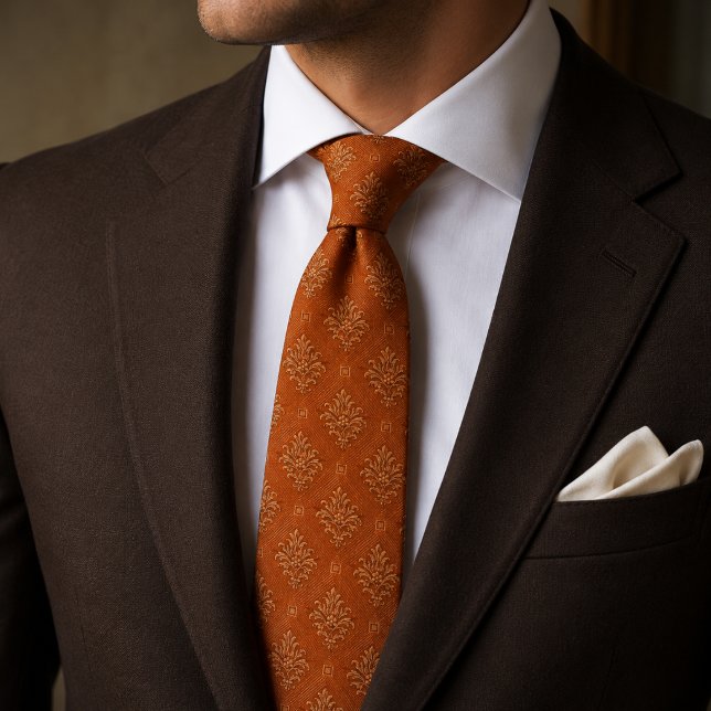 Terracotta Rust Tiny Damask Geometric Jacquard Tie (Creator Uploaded)