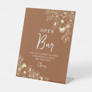Terracotta Rust Wedding Open Bar Pedestal Sign