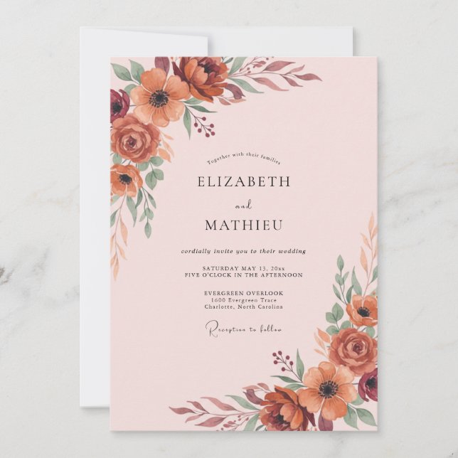 Terracotta Rust Wildflower Wedding Invitation (Front)