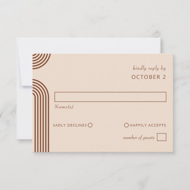 Terracotta Rustic Boho Arched Modern Wedding RSVP Card (Front)