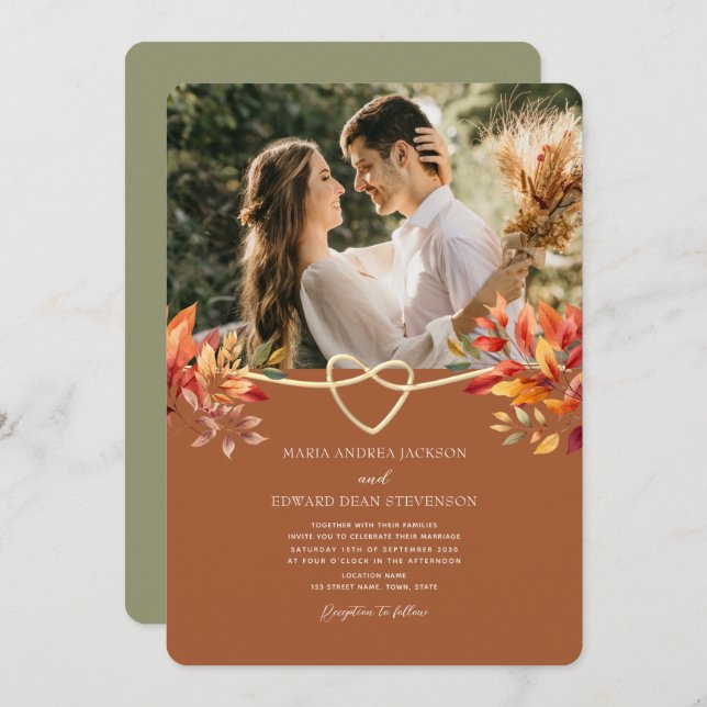 Terracotta Rustic Boho Fall Wedding Invitation (Front/Back)