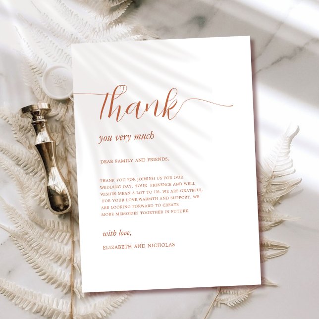 Terracotta rustic boho fall wedding  thank you card (Creator Uploaded)