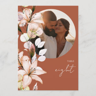 Terracotta Rustic Boho Floral Photo Table Number