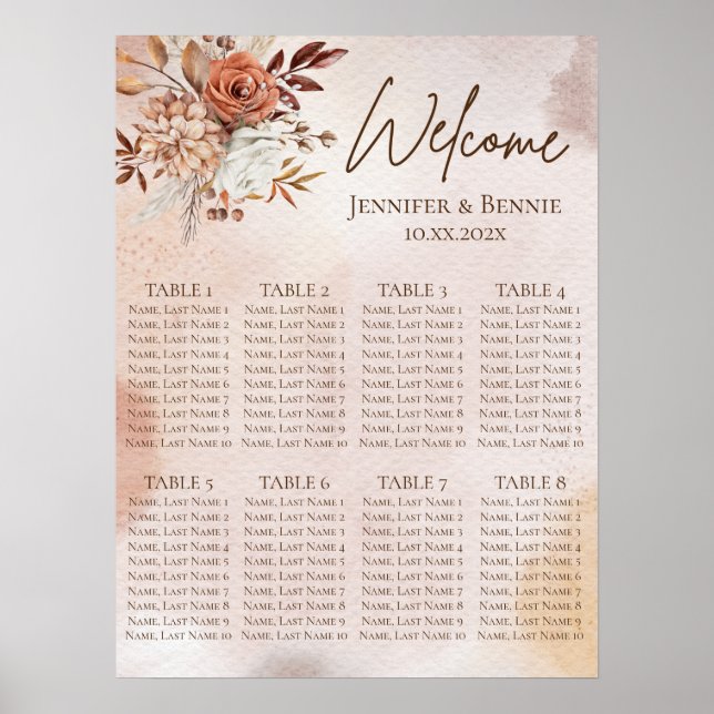 Terracotta Rustic Boho Floral Watercolor Wedding Poster (Front)