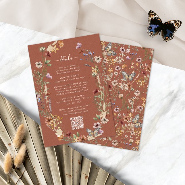 Terracotta Rustic Boho Wildflower Enclosure Card (Terracotta Rustic Boho Wildflower Enclosure Card QR Code by Painted Paperie
)