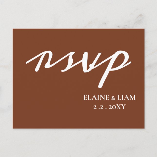Terracotta Rustic Burnt Orange Modern RSVP Invitation Postcard (Front)