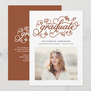 Terracotta Rustic Calligraphy Photo Graduation Invitation