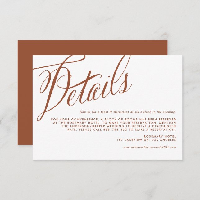 Terracotta Rustic Calligraphy Wedding Details Enclosure Card (Front/Back)