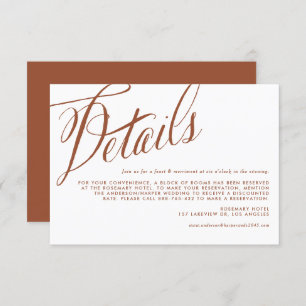 Terracotta Rustic Calligraphy Wedding Details Enclosure Card