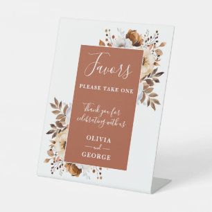 Terracotta Rustic Country Floral Wedding Favours Pedestal Sign