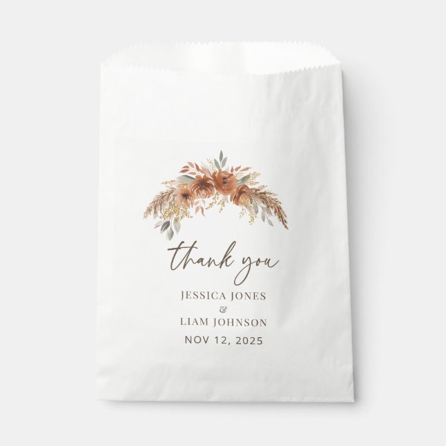 Terracotta Rustic Fall Floral Wedding Thank you  Favour Bags (Front)