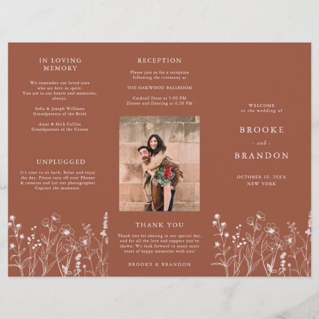 Terracotta Rustic Fall Wildflower Wedding Program  (Front)