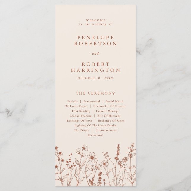 Terracotta Rustic Fall Wildflower Wedding Program Programme (Front)