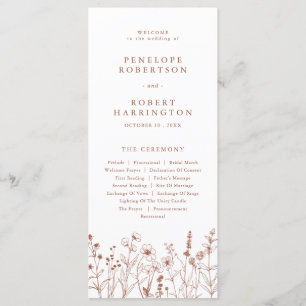 Terracotta Rustic Fall Wildflower Wedding Program Programme