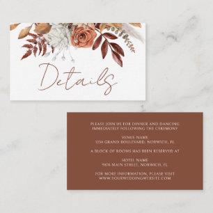 Terracotta Rustic Floral Boho Fall Wedding Details Enclosure Card