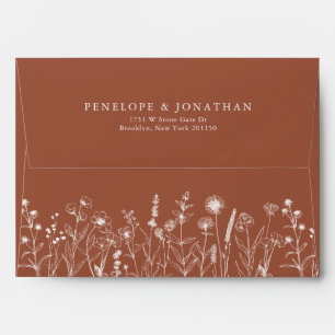 Terracotta Rustic Floral Fall Wildflower Wedding Envelope