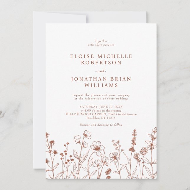 Terracotta Rustic Floral Fall Wildflower Wedding   Invitation (Front)