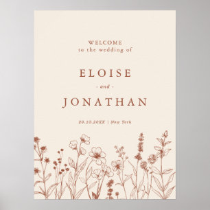Terracotta Rustic Floral Fall Wildflower Wedding Poster