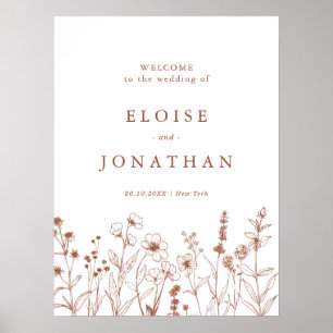 Terracotta Rustic Floral Fall Wildflower Wedding  Poster