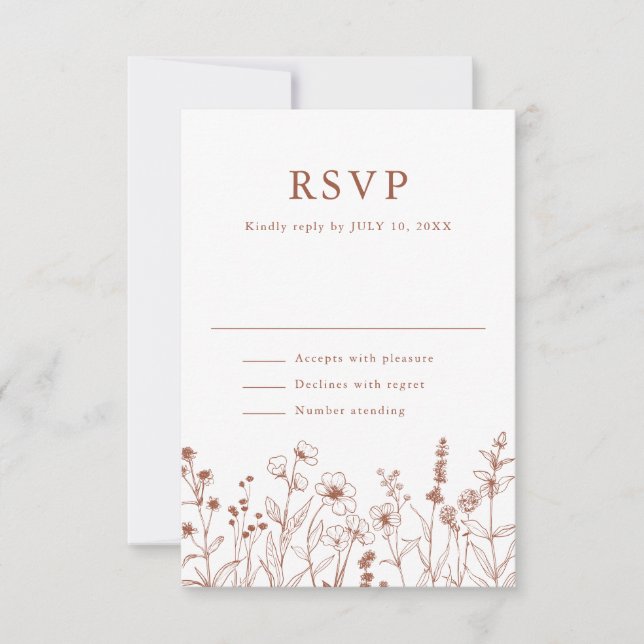 Terracotta Rustic Floral Fall Wildflower Wedding RSVP Card (Front)