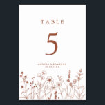 Terracotta Rustic Floral Fall Wildflower Wedding Table Number<br><div class="desc">Add style to your reception tables with these terracotta floral table number cards. Featuring rustic wildflower artwork and elegant typography,  they’re perfect for autumn weddings. Easily customise the numbers to suit your seating arrangement.</div>