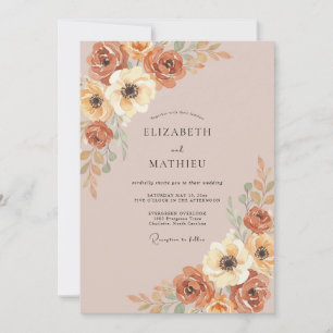 Terracotta Rustic Floral Flourish Wedding Invitation